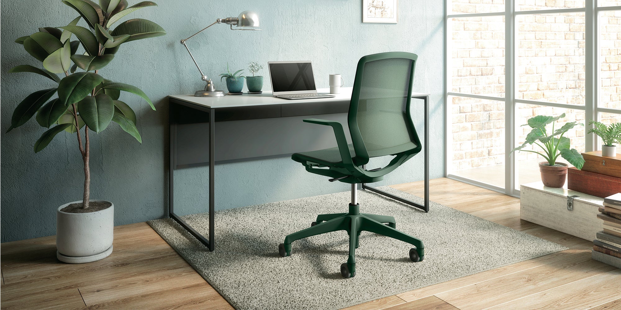 dark green work chair in study room